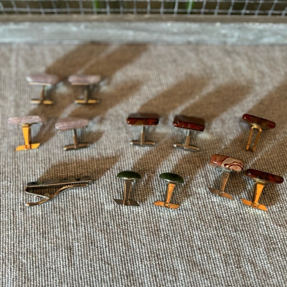 Men’s Bundle Of Vintage Mineral Stone Cufflinks and One Tie Bar. Multi-color. - Picture 2 of 9